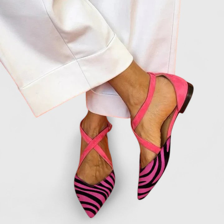 Elegant Sandals for Women with Pointed Toe Criss Cross Strap Zebra Print Flat Slip On Casual Style