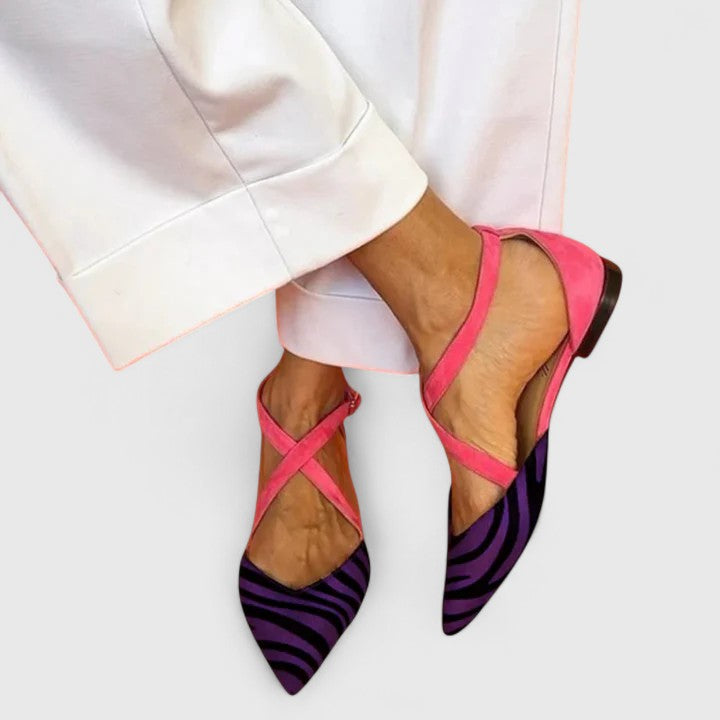 Elegant Sandals for Women with Pointed Toe Criss Cross Strap Zebra Print Flat Slip On Casual Style