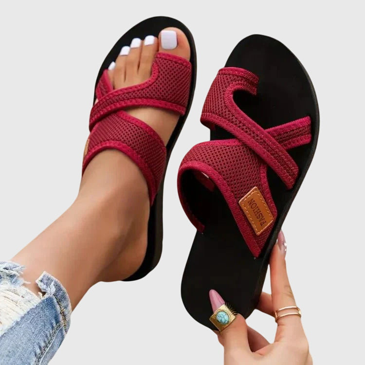 Comfortable Sandals for Women with Open Toe Double Strap Mesh Upper Cutout Flat Sole Casual Summer Style