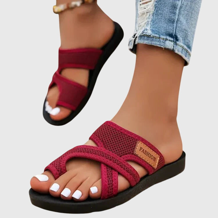 Comfortable Sandals for Women with Open Toe Double Strap Mesh Upper Cutout Flat Sole Casual Summer Style