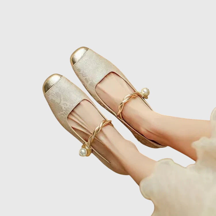 Elegant Mary Jane Shoes for Women with Round Toe Rhinestone Heel Jacquard Fabric Flat Slip On Style