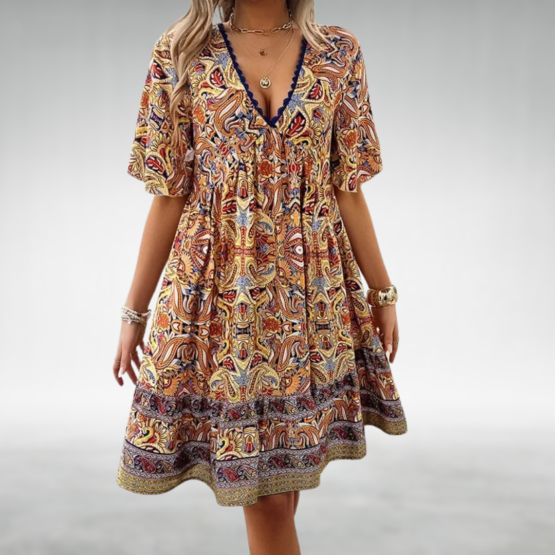 Effortless Sundress for Women with V-Neck Flutter Sleeve Paisley Print Tiered Ruffle Hem Casual Mini Style