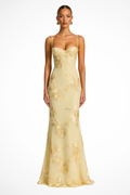 Elegant Formal Wedding Guest Dress for Women with Sweetheart Corset Spaghetti Strap Floral Embroidered Maxi Style