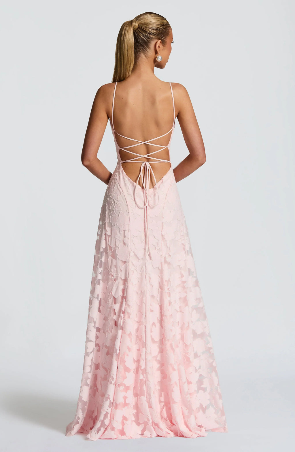 Elegant Formal Wedding Guest Dress for Women with Spaghetti Strap Floral Textured A-Line Maxi Style