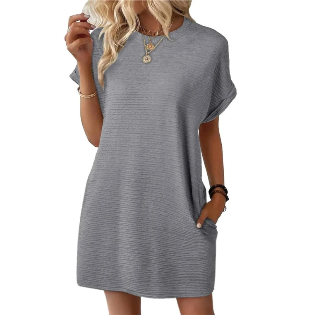 Effortless Sundress for Women with Crew Neck Short Sleeve Jersey Pocket Loose Casual Mini Style