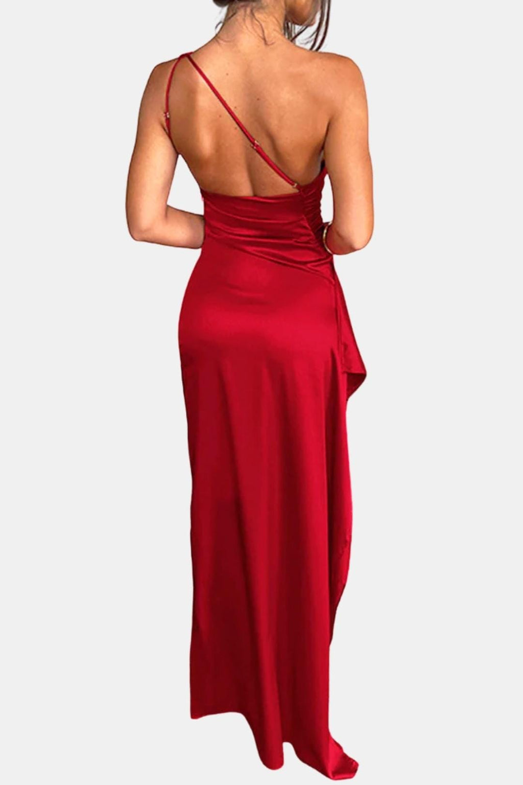 Elegant Cocktail Dress for Women with One Shoulder Ruched Bodycon Side Slit Maxi Formal Party Style