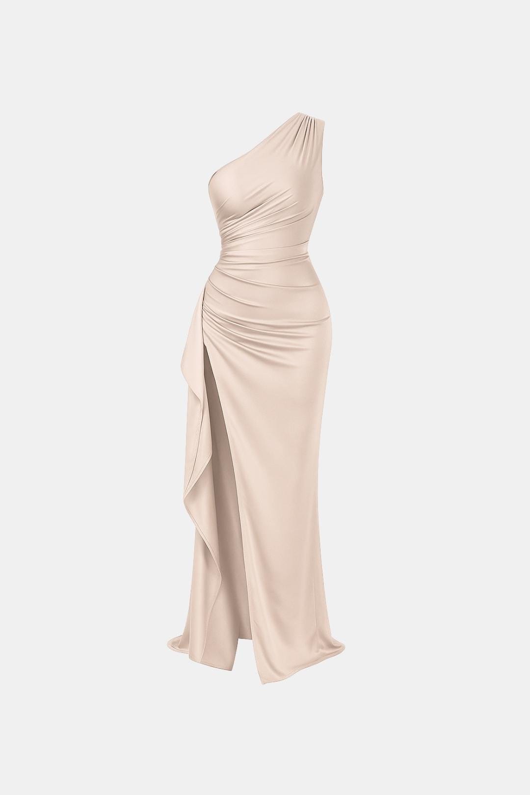 Elegant Cocktail Dress for Women with One Shoulder Ruched Bodycon Side Slit Maxi Formal Party Style