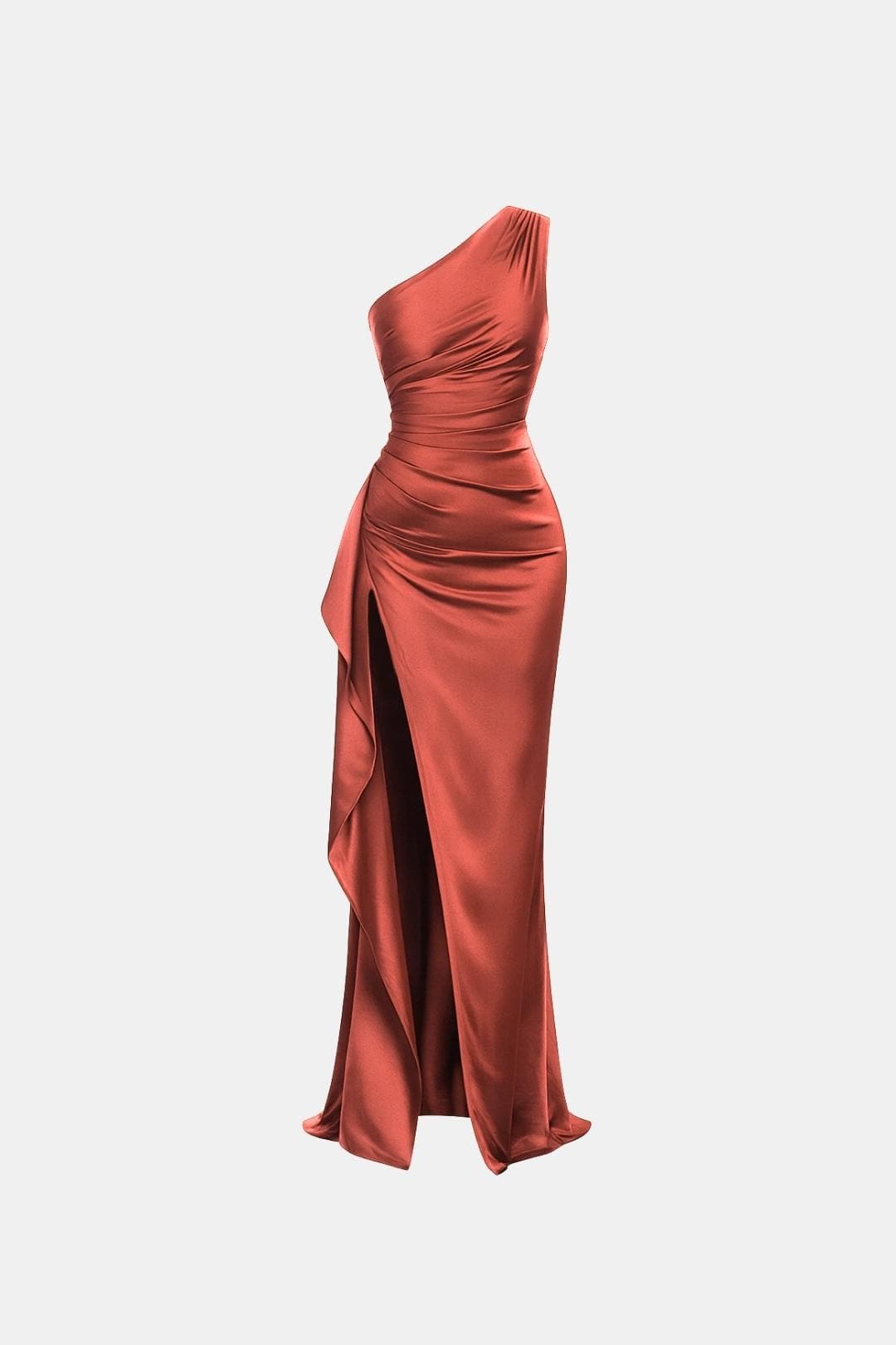 Elegant Cocktail Dress for Women with One Shoulder Ruched Bodycon Side Slit Maxi Formal Party Style