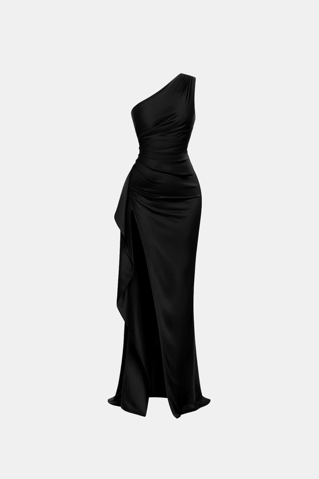Elegant Cocktail Dress for Women with One Shoulder Ruched Bodycon Side Slit Maxi Formal Party Style