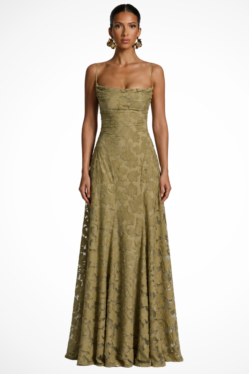 Elegant Formal Wedding Guest Dress for Women with Square Neck Spaghetti Strap Floral Brocade Maxi Style