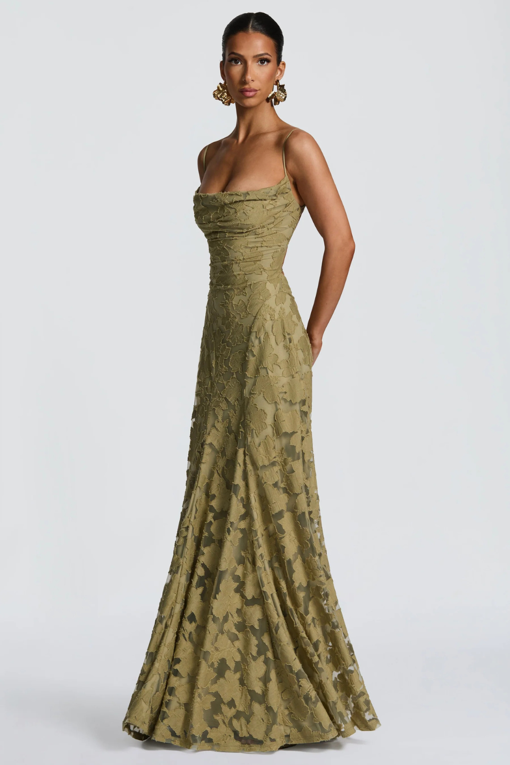 Elegant Formal Wedding Guest Dress for Women with Square Neck Spaghetti Strap Floral Brocade Maxi Style
