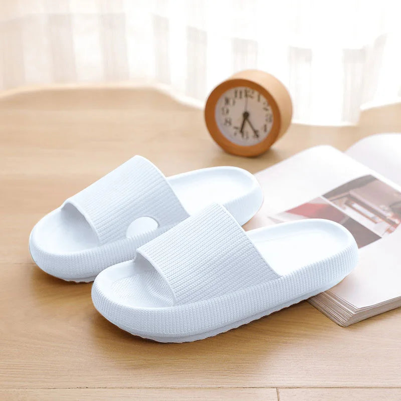 Comfortable Platform Sandals for Women with Wide Band Ribbed Cushion Slide Cloud Sole Slip On Style