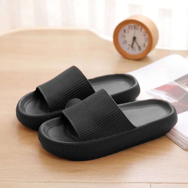 Comfortable Platform Sandals for Women with Wide Band Ribbed Cushion Slide Cloud Sole Slip On Style