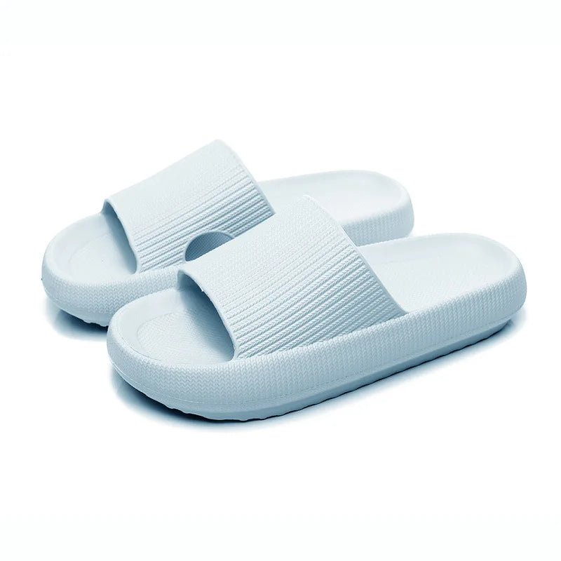 Comfortable Platform Sandals for Women with Wide Band Ribbed Cushion Slide Cloud Sole Slip On Style