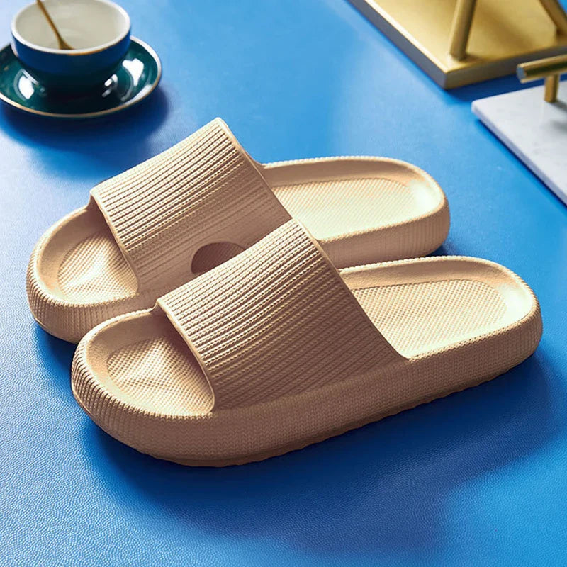 Comfortable Platform Sandals for Women with Wide Band Ribbed Cushion Slide Cloud Sole Slip On Style