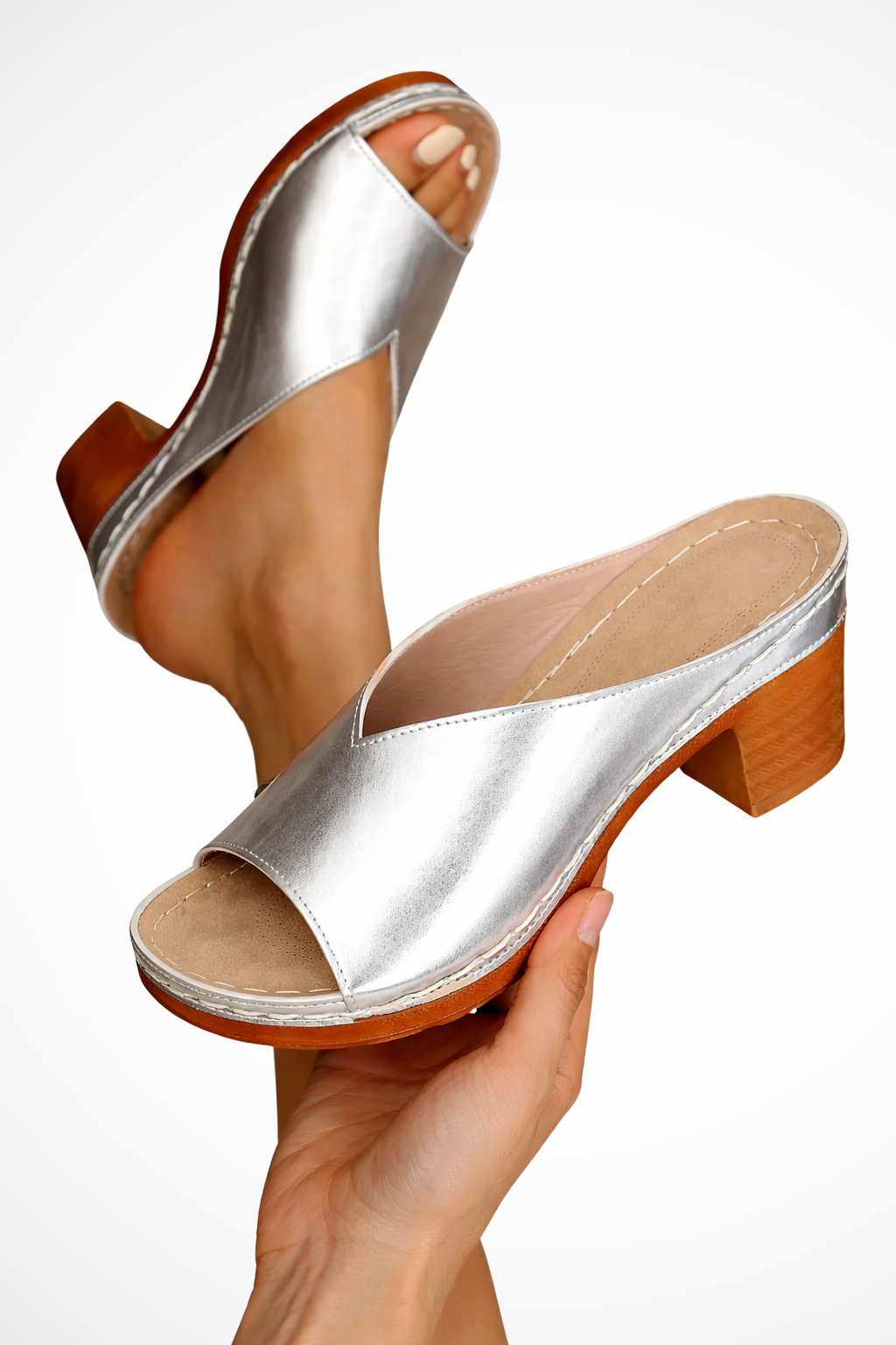 Elegant Mules for Women with Open Toe Single Strap Block Heel Slip On Leather Formal Sandal Style