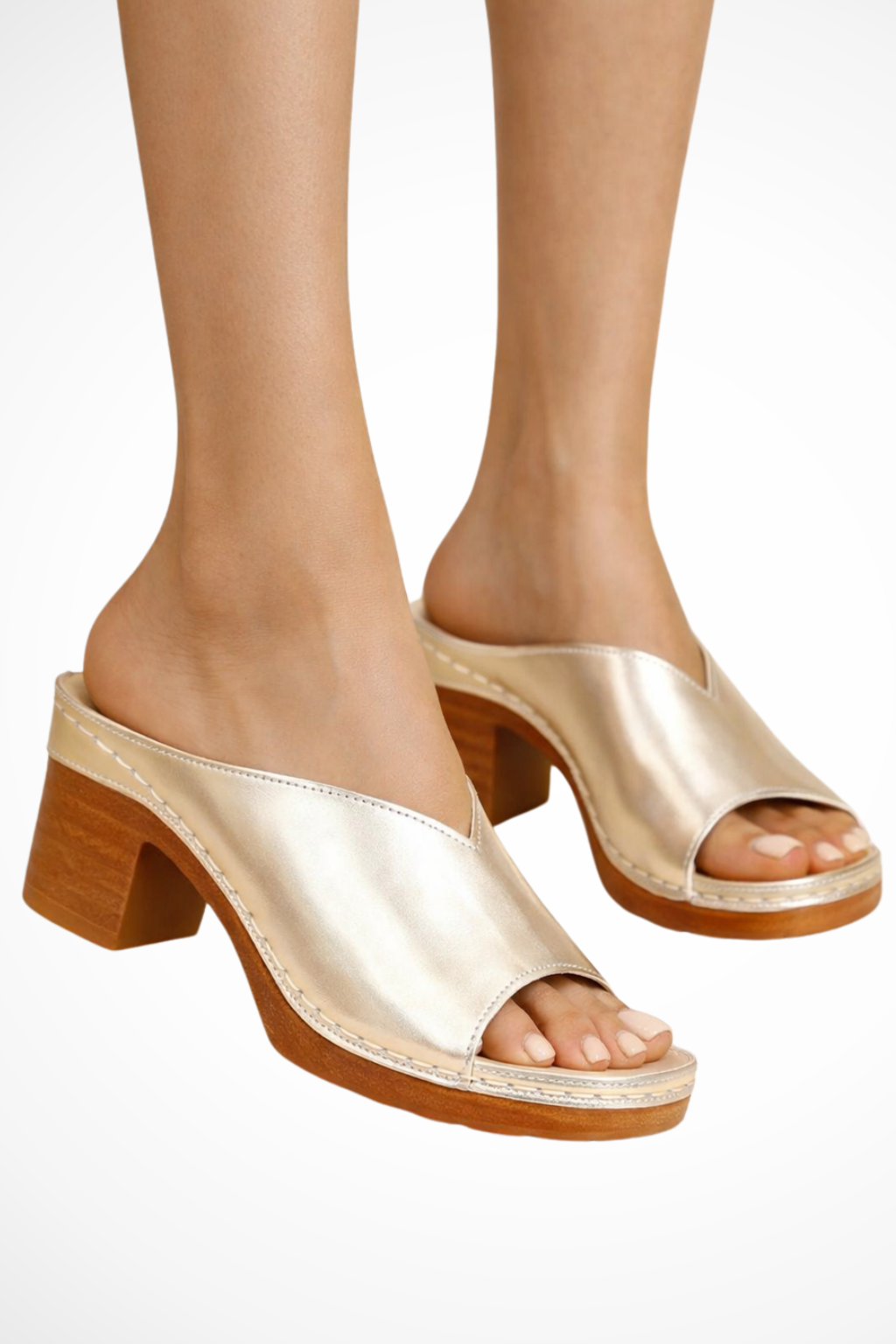 Elegant Mules for Women with Open Toe Single Strap Block Heel Slip On Leather Formal Sandal Style