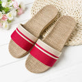 Comfortable Flip Flops for Women with Wide Band Stripe Print Linen Flat Sole Slip On Casual Sandal Style
