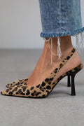 Stylish Mules for Women with Pointed Toe Slingback Stiletto Heel Leopard Print Slip On Pump Style