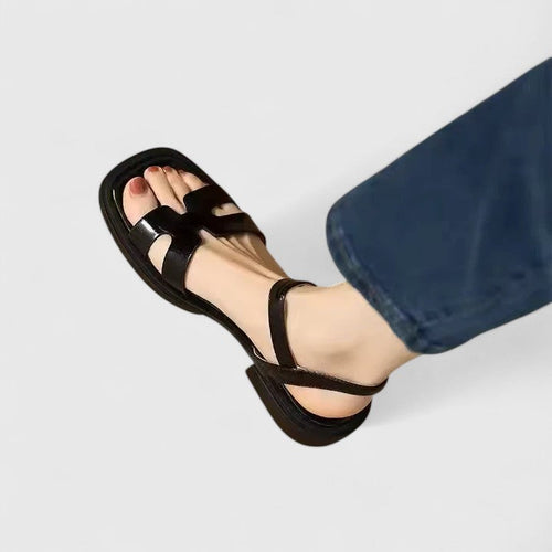 Comfortable Sandals for Women with Toe Loop Triple Strap Flat Sole Minimalist Leather Style
