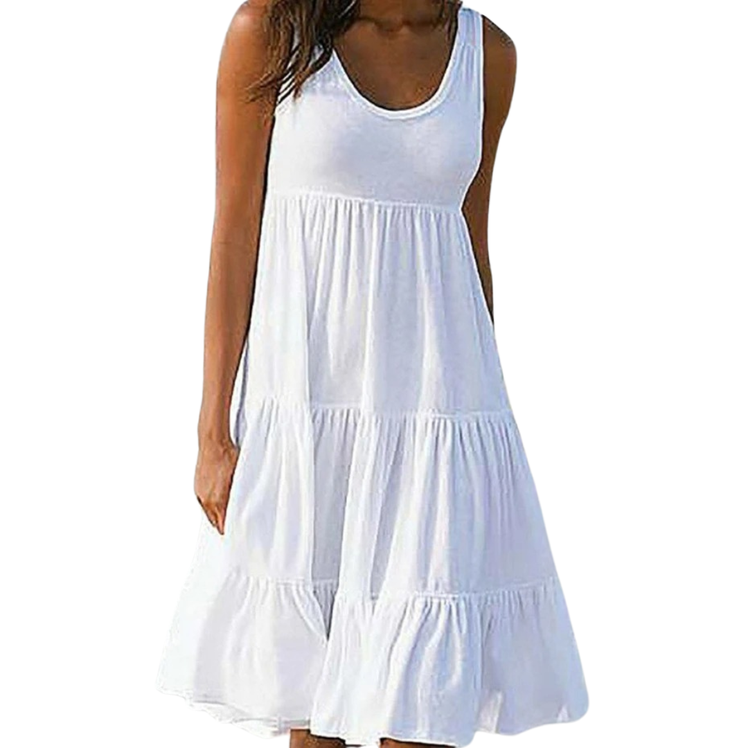 Effortless Sundress for Women with Scoop Neck Sleeveless Tiered Ruffle Skirt Loose Casual Midi Style