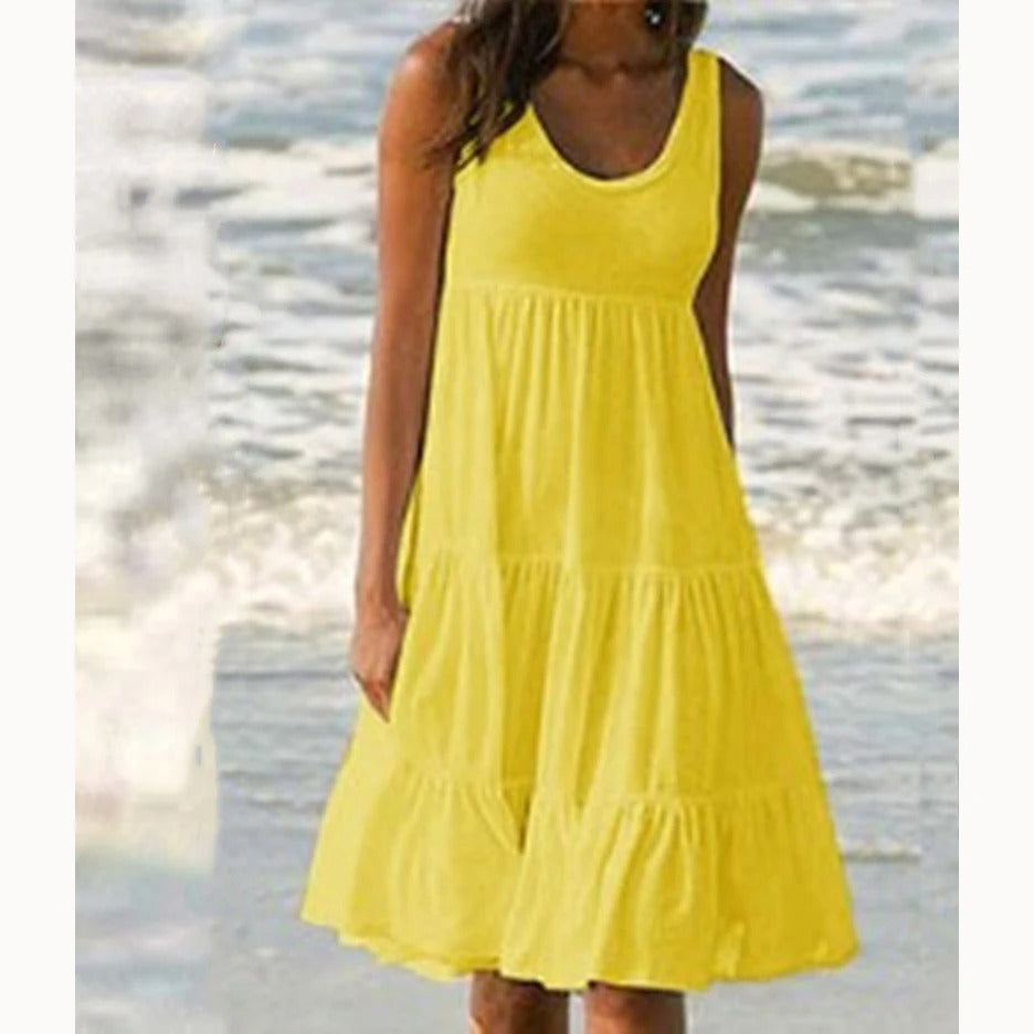 Effortless Sundress for Women with Scoop Neck Sleeveless Tiered Ruffle Skirt Loose Casual Midi Style