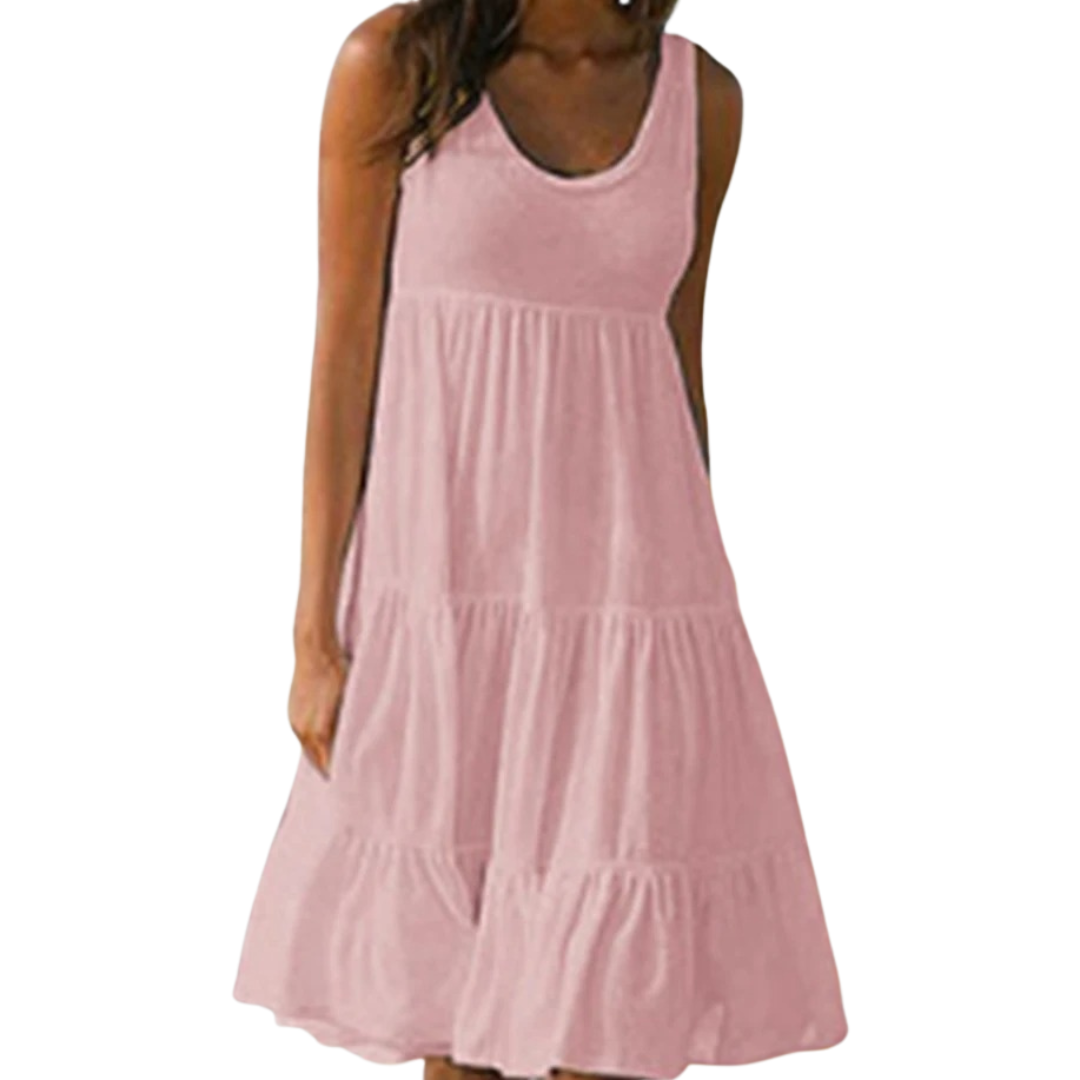 Effortless Sundress for Women with Scoop Neck Sleeveless Tiered Ruffle Skirt Loose Casual Midi Style