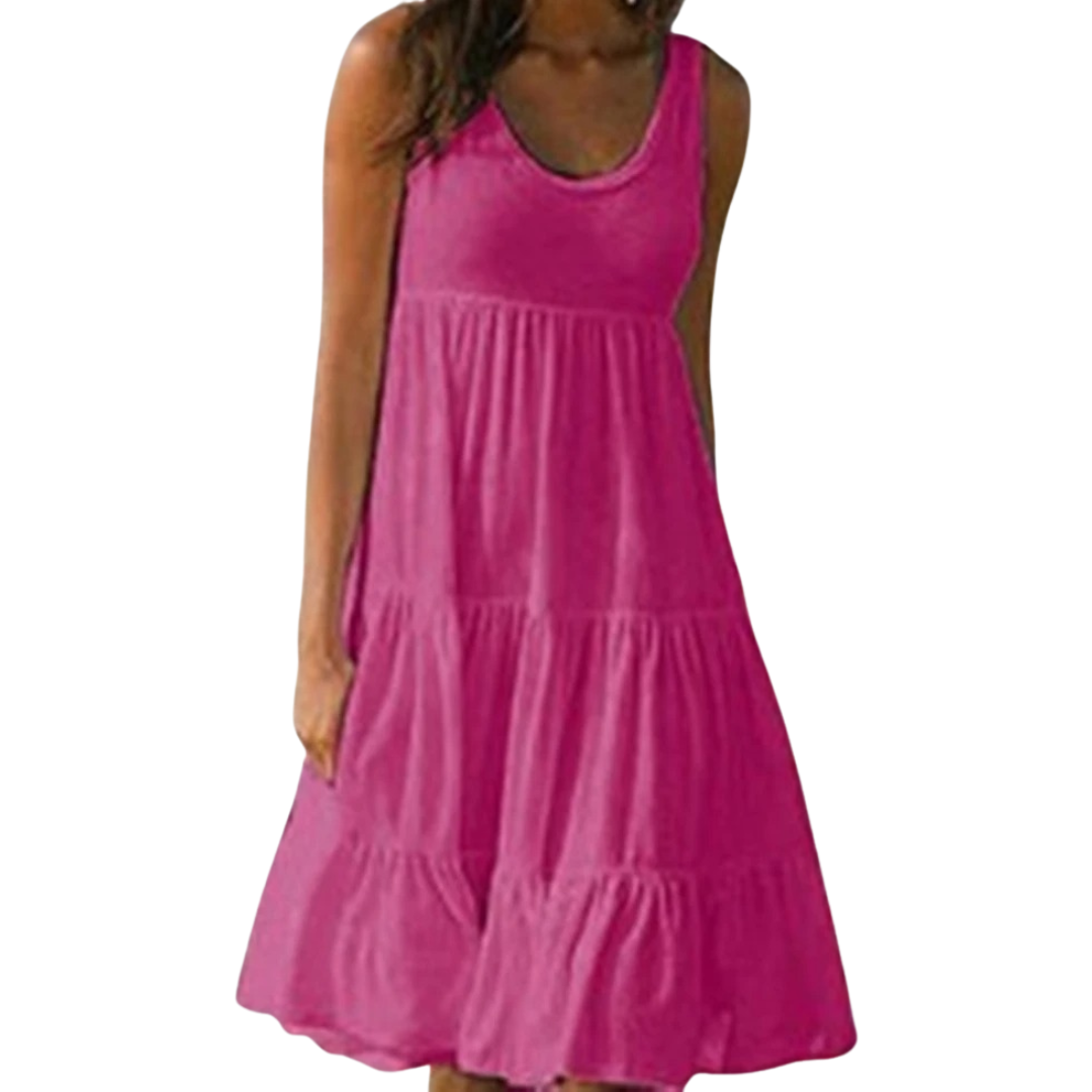Effortless Sundress for Women with Scoop Neck Sleeveless Tiered Ruffle Skirt Loose Casual Midi Style