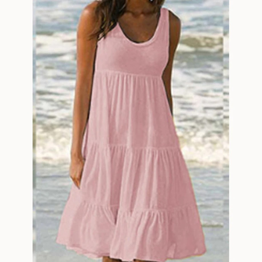 Effortless Sundress for Women with Scoop Neck Sleeveless Tiered Ruffle Skirt Loose Casual Midi Style