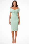 Elegant Formal Wedding Guest Dress for Women with Off Shoulder V-Neck Ruched Bodycon Midi Style