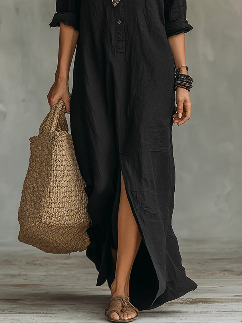 Effortless Shirt Dress for Women with Collar Button Down Long Sleeve Loose Fit Casual Maxi Style