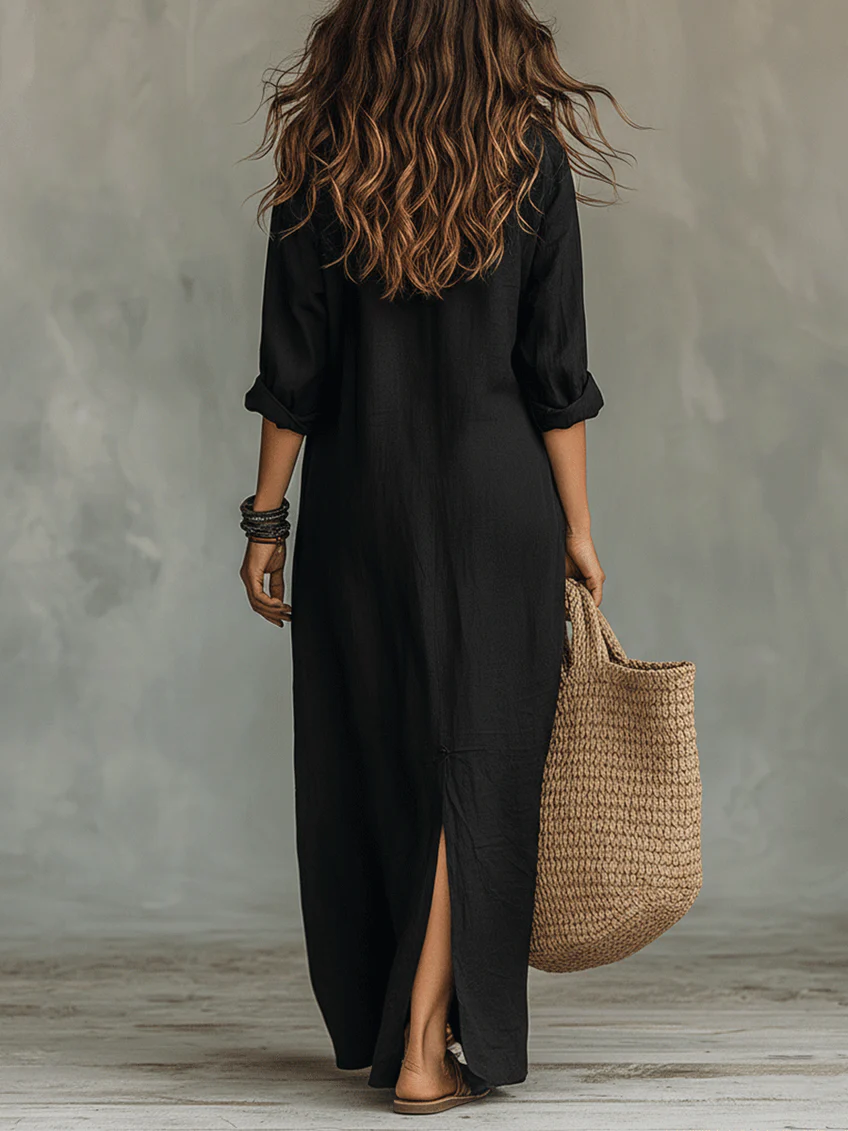 Effortless Shirt Dress for Women with Collar Button Down Long Sleeve Loose Fit Casual Maxi Style