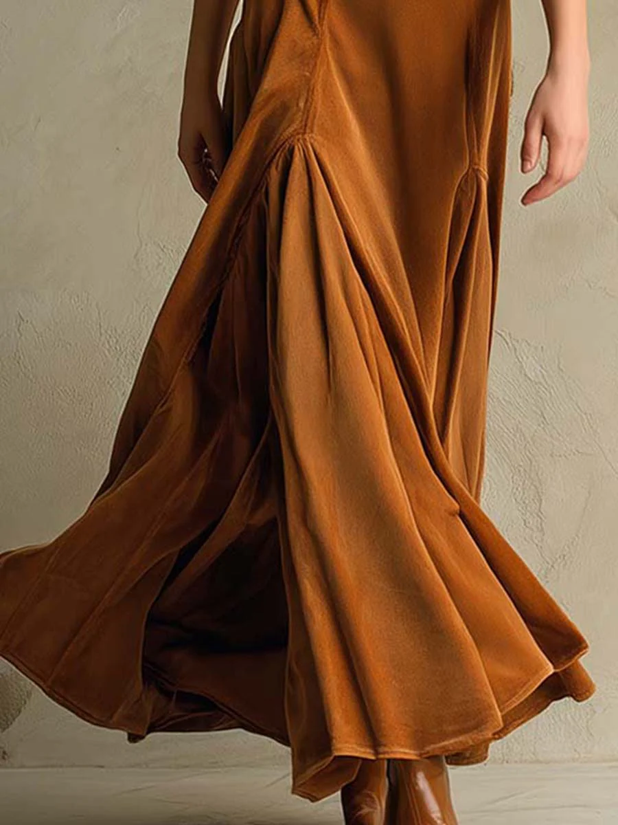 Elegant Long Dresses for Women with Suit Collar Elbow Sleeve Button Front Velvet Maxi Formal Style